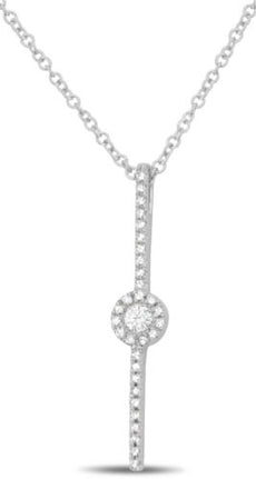 ESTATE .13CT ROUND DIAMOND 14KT WHITE GOLD CLASSIC 3D PAVE CIRCULAR BAR NECKLACE