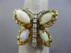 ANTIQUE LARGE 2.30CT DIAMOND & OPAL 14K TWO TONE GOLD HANDCRAFTED BUTTERFLY RING