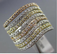 ESTATE LARGE 1.34CT DIAMOND 18KT WHITE YELLOW & ROSE GOLD 3D MULTI ROW WAVE RING