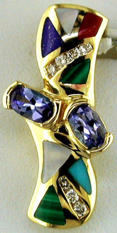 .54CT DIAMOND & AAA MULTI GEM 14KT YELLOW GOLD 3D MULTI SHAPE FLOATING PENDANT