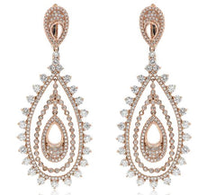 LARGE 5.85CT DIAMOND 14KT ROSE GOLD 3D MULTI ROW TEAR DROP FUN HANGING EARRINGS