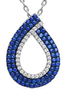 1.41CT DIAMOND & AAA SAPPHIRE 18K WHITE GOLD CLASSIC OPEN TEAR DROP LOVE PENDANT