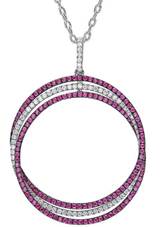 2.75CT DIAMOND & AAA RUBY 18K WHITE GOLD CIRCULAR LOVE KNOT INTERTWINING PENDANT