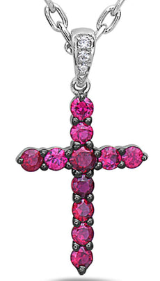 .52CT DIAMOND & AAA RUBY 18KT WHITE & BLACK GOLD CLASSIC CROSS FLOATING PENDANT
