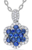 ESTATE 1.01CT DIAMOND & AAA SAPPHIRE 18KT WHITE GOLD 3D FLOWER FLOATING PENDANT