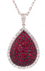 5.41CT DIAMOND & AAA RUBY 18KT WHITE GOLD 3D CLUSTER TEAR DROP FLOATING PENDANT