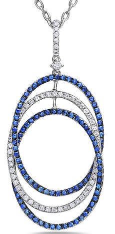1.41CT DIAMOND & AAA SAPPHIRE 18KT WHITE GOLD INTERTWINING OVAL FLOATING PENDANT