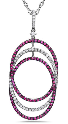 1.67CT DIAMOND & AAA RUBY 18KT WHITE GOLD 3D INTERTWINING OVAL FLOATING PENDANT