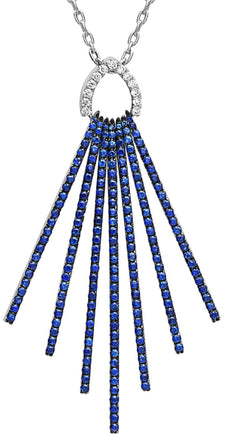 1.18CT DIAMOND & AAA SAPPHIRE 18K WHITE GOLD MULTI ROW SUNBURST FLOATING PENDANT