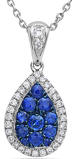 .42CT DIAMOND & AAA SAPPHIRE 18KT WHITE GOLD CLUSTER TEAR DROP FLOATING PENDANT