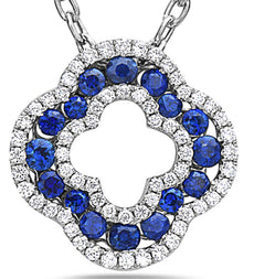 1.24CT DIAMOND & AAA SAPPHIRE 18KT WHITE GOLD 3D 4 LEAF CLOVER FLOATING PENDANT