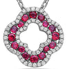 1.54CT DIAMOND & AAA RUBY 18KT WHITE GOLD 4 LEAF CLOVER FLOWER FLOATING PENDANT