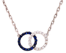 .38CT DIAMOND & AAA SAPPHIRE 18KT WHITE GOLD 3D DOUBLE CIRCLE LOVE KNOT NECKLACE