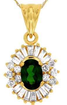 1.60CT DIAMOND & AAA RUSSALITE 14KT YELLOW GOLD 3D OVAL ROUND & BAGUETTE PENDANT