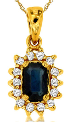 .55CT DIAMOND & AAA SAPPHIRE 14KT YELLOW GOLD EMERALD CUT & ROUND FLOWER PENDANT
