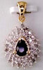ESTATE 1.10CT DIAMOND & AAA SAPPHIRE 14KT YELLOW GOLD ROUND & PEAR SHAPE PENDANT