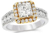 2.22CT DIAMOND 18KT 2 TONE GOLD 3D PRINCESS CUT CLASSIC HALO ENGAGEMENT RING