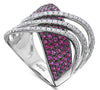 LARGE 2.12CT DIAMOND & AAA RUBY 18KT WHITE GOLD 3D MULTI ROW INFINITY LOVE RING