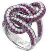 LARGE 5.8CT DIAMOND & AAA RUBY 18KT WHITE GOLD 3D MULTI ROW LOVE KNOT FUN RING