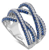 LARGE 1.86CT DIAMOND & AAA SAPPHIRE 18KT WHITE & BLACK GOLD MULTI ROW LOVE RING