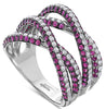 LARGE 2.12CT DIAMOND & AAA RUBY 18KT WHITE & BLACK GOLD 3D MULTI ROW LOVE RING