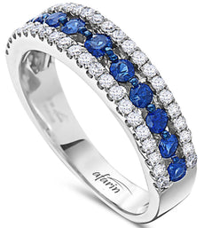 1.4CT DIAMOND & AAA SAPPHIRE 18K WHITE GOLD 3 ROW SEMI ETERNITY ANNIVERSARY RING