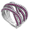 LARGE 2.55CT DIAMOND & AAA RUBY 18KT WHITE GOLD MULTI ROW CRISS CROSS LOVE RING