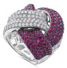 EXTRA LARGE 5.95CT DIAMOND & AAA RUBY 18K WHITE GOLD 3D MULTI ROW LOVE KNOT RING