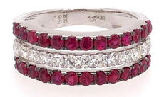 1.81CT DIAMOND & AAA RUBY 18KT WHITE GOLD 3 ROW SEMI ETERNITY ANNIVERSARY RING
