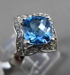 ESTATE 2.45CT DIAMOND & AAA BLUE TOPAZ 14KT WHITE GOLD STAR FLORAL FILIGREE RING