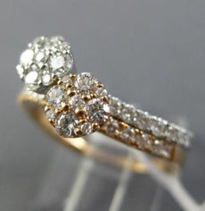 ESTATE WIDE .84CT DIAMOND 18K WHITE & ROSE GOLD 3D FLOWER CLUSTER STACKABLE RING
