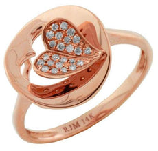 ESTATE .11CT DIAMOND 14KT ROSE GOLD 3D CLASSIC OPEN DOUBLE HEART LOVE FUN RING
