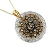 .60CT WHITE & MOCHA DIAMOND 14KT YELLOW GOLD 3D CIRCULAR FLOWER FILIGREE PENDANT