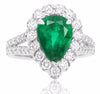 ESTATE 3.96CT DIAMOND & AAA EMERALD 18K WHITE GOLD 3D PEAR SHAPE ENGAGEMENT RING