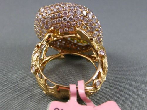 ESTATE LARGE 4.91CT PINK & INTENSE DIAMOND 18K YELLOW & ROSE GOLD PAVE LEAF RING