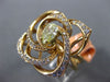 ESTATE LARGE 1.07CT WHITE & FANCY YELLOW DIAMOND 18KT ROSE GOLD FLOWER LOVE RING