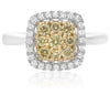 ESTATE .67CT WHITE & FANCY YELLOW DIAMOND 14KT 2 TONE GOLD SQUARE CLUSTER RING