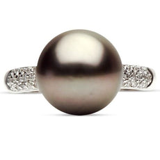 ESTATE .17CT DIAMOND & AAA TAHITIAN PEARL 14KT WHITE GOLD 3 ROW PAVE LOVE RING