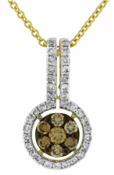 .40CT WHITE & CHOCOLATE FANCY DIAMOND 14KT YELLOW GOLD 3D CLUSTER FLOWER PENDANT