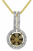 .40CT WHITE & CHOCOLATE FANCY DIAMOND 14KT YELLOW GOLD 3D CLUSTER FLOWER PENDANT