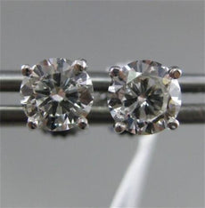 ESTATE 1CT ROUND DIAMOND 14K WHITE GOLD 3D SOLITAIRE 4 PRONG SCREW BACK EARRINGS