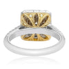ESTATE 1.04CT WHITE & FANCY YELLOW DIAMOND 18K 2 STONE GOLD HALO ENGAGEMENT RING