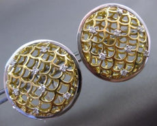 ESTATE LARGE .31CT DIAMOND 18KT TWO TONE GOLD 3D OPEN FILIGREE CIRCULAR EARRINGS