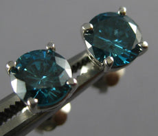 ESTATE 1.07CT BLUE DIAMOND 14KT WHITE GOLD 3D CLASSIC STUD SCREW BACK EARRINGS
