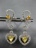 ESTATE 1.57CT WHITE & FANCY YELLOW DIAMOND 18KT TWO TONE GOLD 3D HEART EARRINGS