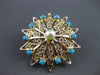 ANTIQUE LARGE AAA TURQUOISE & PEARL 14KT YELLOW GOLD FLOWER PIN PENDANT #23609