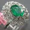 ESTATE LARGE 1.35CT DIAMOND & AAA EMERALD 18KT WHITE GOLD 3D OVAL FILIGREE RING