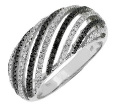 .73CT WHITE & BLACK DIAMOND 14KT WHITE GOLD MULTI ROW FILIGREE ANNIVERSARY RING