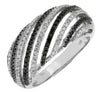 .73CT WHITE & BLACK DIAMOND 14KT WHITE GOLD MULTI ROW FILIGREE ANNIVERSARY RING