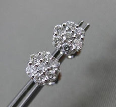 ESTATE .50CT DIAMOND 14K WHITE GOLD 3D CLUSTER FLOWER STUD EARRINGS W/ SCREWBACK